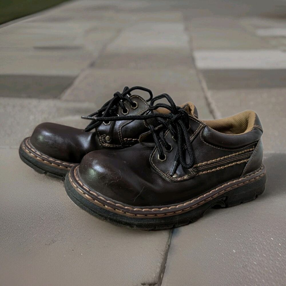 SmartFit Boys Size 2 Brown Casual Shoes Oxford Work Boot Style Lace Up Y2K